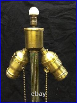 Rainaud Lamp Base Patinaed Green, for Slag Glass Reverse Painted Shade Antique
