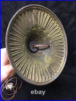 Rainaud Lamp Base Patinaed Green, for Slag Glass Reverse Painted Shade Antique