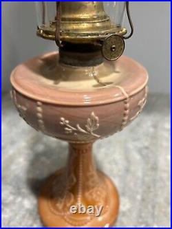 Rare 1880's Antique Greentown Chocolate Glass Wildrose Kerosene Oil Lamp