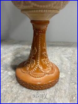 Rare 1880's Antique Greentown Chocolate Glass Wildrose Kerosene Oil Lamp