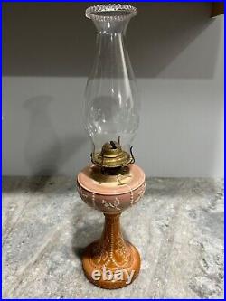 Rare 1880's Antique Greentown Chocolate Glass Wildrose Kerosene Oil Lamp