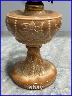 Rare 1880's Antique Greentown Chocolate Glass Wildrose Kerosene Oil Lamp