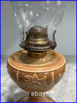 Rare 1880's Antique Greentown Chocolate Glass Wildrose Kerosene Oil Lamp