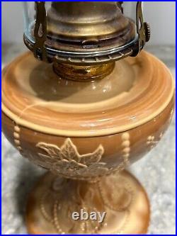 Rare 1880's Antique Greentown Chocolate Glass Wildrose Kerosene Oil Lamp