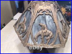 Rare 1920's Six Panel End of the Trail Table Lamp Blues and Grays Slag Glass
