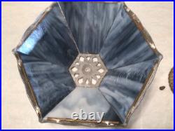 Rare 1920's Six Panel End of the Trail Table Lamp Blues and Grays Slag Glass