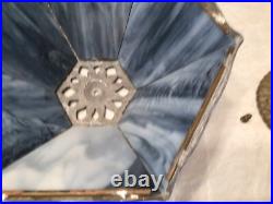 Rare 1920's Six Panel End of the Trail Table Lamp Blues and Grays Slag Glass