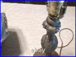 Rare 1920's Six Panel End of the Trail Table Lamp Blues and Grays Slag Glass
