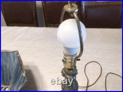 Rare 1920's Six Panel End of the Trail Table Lamp Blues and Grays Slag Glass