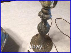Rare 1920's Six Panel End of the Trail Table Lamp Blues and Grays Slag Glass