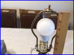 Rare 1920's Six Panel End of the Trail Table Lamp Blues and Grays Slag Glass