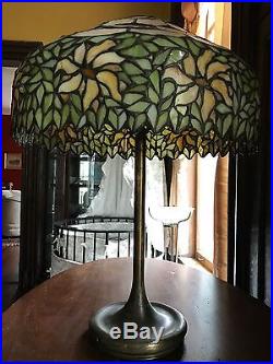 Rare Antique 21 X 31 Tall Unique Lamp Co. Leaded Stained Slag Glass Table Lamp