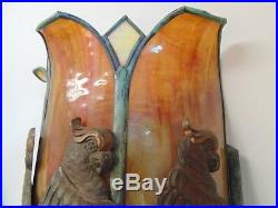 Rare Antique Arts & Crafts Bent Slag Glass Bronze Parrot Sconce Handel Duffner