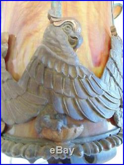 Rare Antique Arts & Crafts Bent Slag Glass Bronze Parrot Sconce Handel Duffner