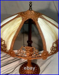 Rare Antique Arts & Crafts Bradley & Hubbard 8 Panel Slag Glass Lamp Rare Antique Arts & Crafts Bradley & Hubbard 8 Panel Slag Glass Lamp