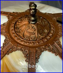 Rare Antique Arts & Crafts Bradley & Hubbard 8 Panel Slag Glass Lamp