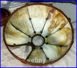 Rare Antique Arts & Crafts Bradley & Hubbard 8 Panel Slag Glass Lamp Rare Antique Arts & Crafts Bradley & Hubbard 8 Panel Slag Glass Lamp