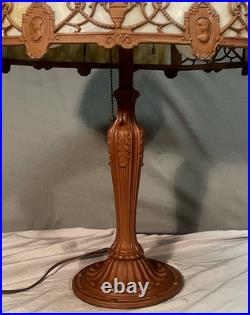Rare Antique Arts & Crafts Bradley & Hubbard 8 Panel Slag Glass Lamp