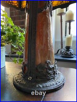 Rare Antique Brown Slag Glass Lighthouse Lamp