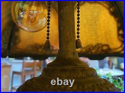 Rare Antique Brown Slag Glass Lighthouse Lamp