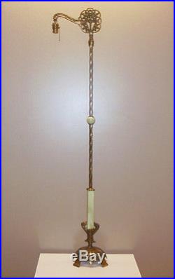Rare Antique Cast Iron Bridge Floor Lamp Slag Glass w Flapper Ballerina Dancer