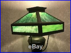 Rare Antique Mission Slag Glass Frame Lamp Shade And Brass Floor Lamp