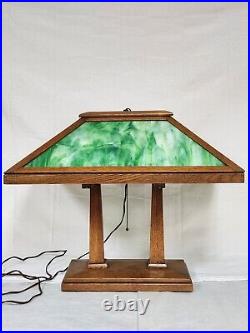 Rare Antique Peterson Prairie School W B Brown Mission Oak Slag Glass Lamp 3 Way