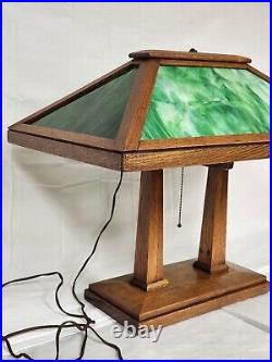 Rare Antique Peterson Prairie School W B Brown Mission Oak Slag Glass Lamp 3 Way