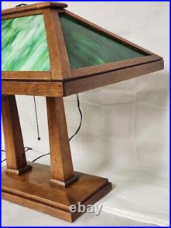 Rare Antique Peterson Prairie School W B Brown Mission Oak Slag Glass Lamp 3 Way