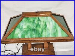 Rare Antique Peterson Prairie School W B Brown Mission Oak Slag Glass Lamp 3 Way