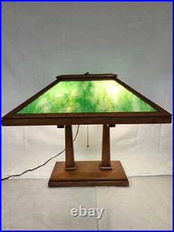 Rare Antique Peterson Prairie School W B Brown Mission Oak Slag Glass Lamp 3 Way