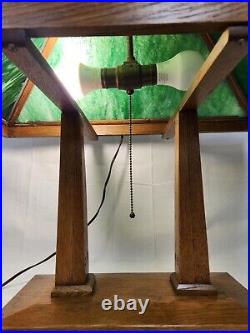 Rare Antique Peterson Prairie School W B Brown Mission Oak Slag Glass Lamp 3 Way