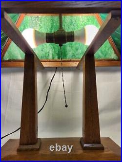 Rare Antique Peterson Prairie School W B Brown Mission Oak Slag Glass Lamp 3 Way