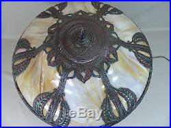 Rare Antique Slag Glass Panel Art Nouveau Lamp with Lighted Base Handel B&H Era