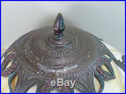Rare Antique Slag Glass Panel Art Nouveau Lamp with Lighted Base Handel B&H Era