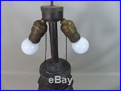 Rare Antique Slag Glass Panel Art Nouveau Lamp with Lighted Base Handel B&H Era