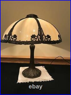 Rare Antique Thistle Carmel Slag Glass Shade Handel Era Bronze Color Lamp Light