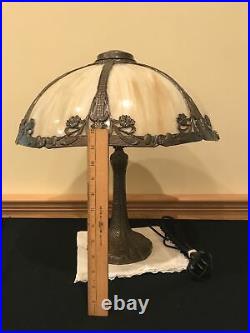 Rare Antique Thistle Carmel Slag Glass Shade Handel Era Bronze Color Lamp Light