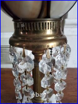 Rare Antique Vintage Slag Glass Victorian Table Lamp Marble Base Crystal Prisms