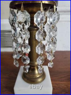 Rare Antique Vintage Slag Glass Victorian Table Lamp Marble Base Crystal Prisms Rare Antique Vintage Slag Glass Victorian Table Lamp Marble Base Crystal Prisms