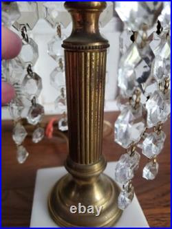 Rare Antique Vintage Slag Glass Victorian Table Lamp Marble Base Crystal Prisms Rare Antique Vintage Slag Glass Victorian Table Lamp Marble Base Crystal Prisms