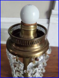 Rare Antique Vintage Slag Glass Victorian Table Lamp Marble Base Crystal Prisms