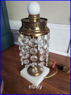 Rare Antique Vintage Slag Glass Victorian Table Lamp Marble Base Crystal Prisms Rare Antique Vintage Slag Glass Victorian Table Lamp Marble Base Crystal Prisms