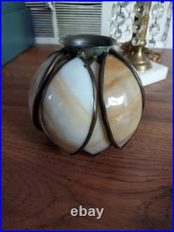 Rare Antique Vintage Slag Glass Victorian Table Lamp Marble Base Crystal Prisms