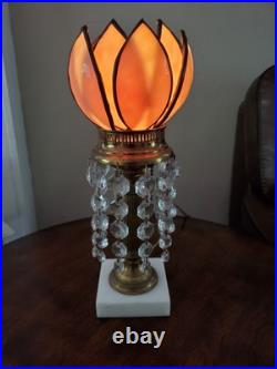 Rare Antique Vintage Slag Glass Victorian Table Lamp Marble Base Crystal Prisms