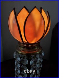 Rare Antique Vintage Slag Glass Victorian Table Lamp Marble Base Crystal Prisms Rare Antique Vintage Slag Glass Victorian Table Lamp Marble Base Crystal Prisms