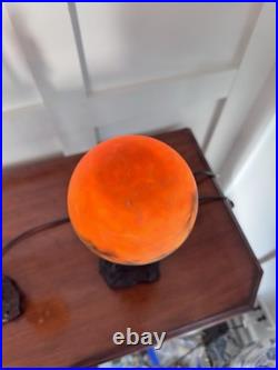 Rare Art Deco Golfer Table lamps Slag Glass Globe bronze figurines 16.5 tall