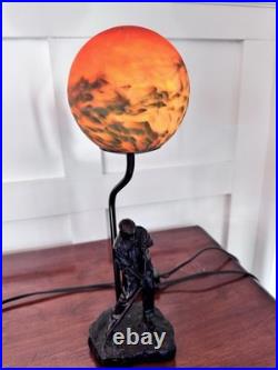 Rare Art Deco Golfer Table lamps Slag Glass Globe bronze figurines 16.5 tall