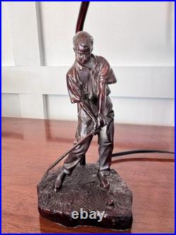 Rare Art Deco Golfer Table lamps Slag Glass Globe bronze figurines 16.5 tall