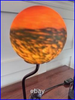 Rare Art Deco Golfer Table lamps Slag Glass Globe bronze figurines 16.5 tall